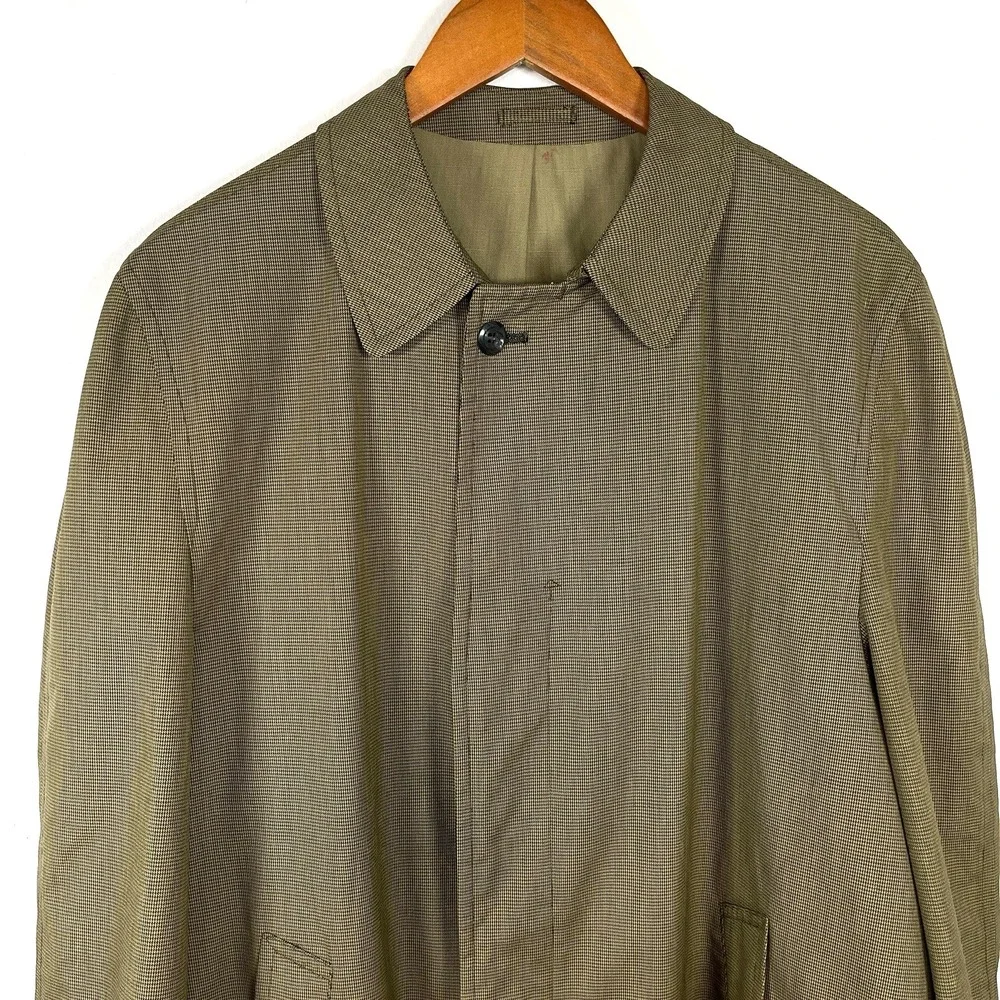 Gleneagles Mens Houndstooth Trench Coat Size 40 Lined Rain Stain Repellent